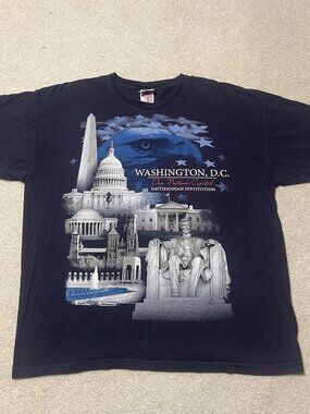 Vintage XL Smithsonian Institution Shirt Washington DC Monument Eagle USA Blue